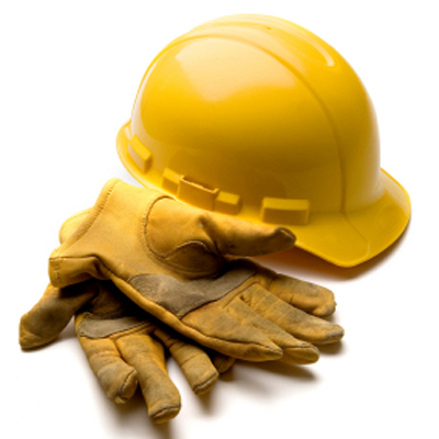 hard hat with gloves